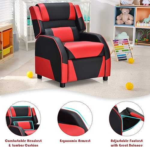 Miniatura 41 de Costzon Silla reclinable para niños, silla reclinable para juegos con reposapiés, reposacabezas y soporte lumbar, silla ergonómica de cuero para