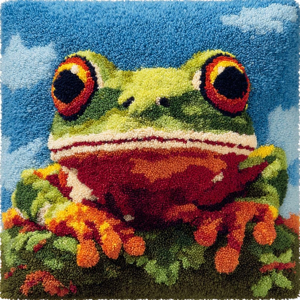 Taxpy Latch Hook Kits, Animal Frog Cushion Craft Kits Pillow Cover Making Crochet Pre Printed Canvas Needlework Latch Hook Cushion Cover Kits,43x43cm