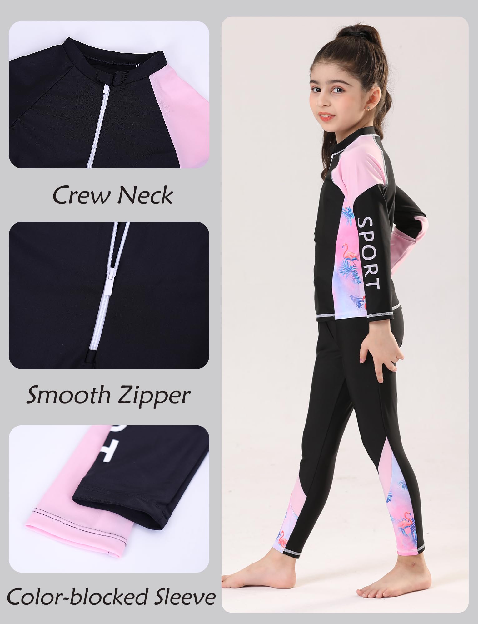 SEAUR Ensemble Rash Guard Fille 3-12 Ans Protection Solaire Maillot de Bain Anti-UV 2 Pièces Haut Manches Longues + Pantalon