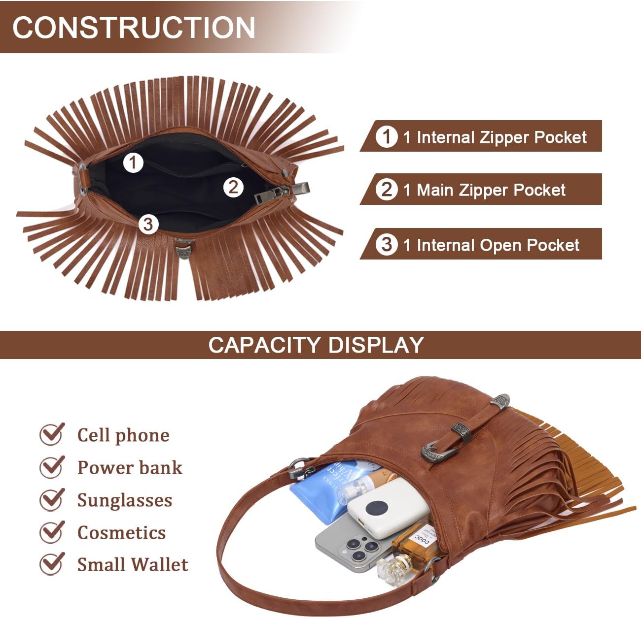 Sunwel Fashion Small Western Fringe Underarm Purse Mini Hipppie Shoulder Bag with Tassel for Women - Image 4