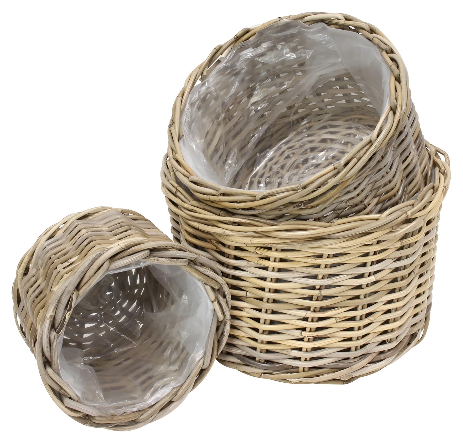 3x Outdoor Pflanzkorb "Koboo Grey" Ø 26 32 40 cm, Rattan Blumentopf | Pflanzkübel, Pflanztopf geflochten für Draußen, Blumenkübel, Korb
