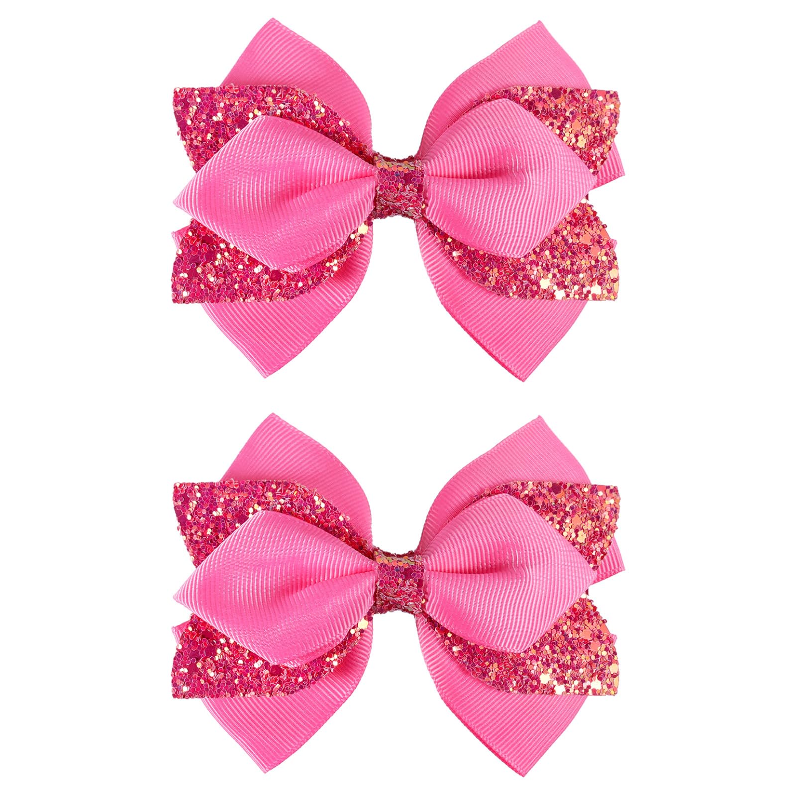 Miroksh Glitter Hot Pink Hair Bow Clips 4inch Shiny Sequin Bowknot Alligator Barrettes Pins for Toddler Teens Cheerleader Girls Kids Birthday Wedding Party Decor Accessory Back School Valentines Gift