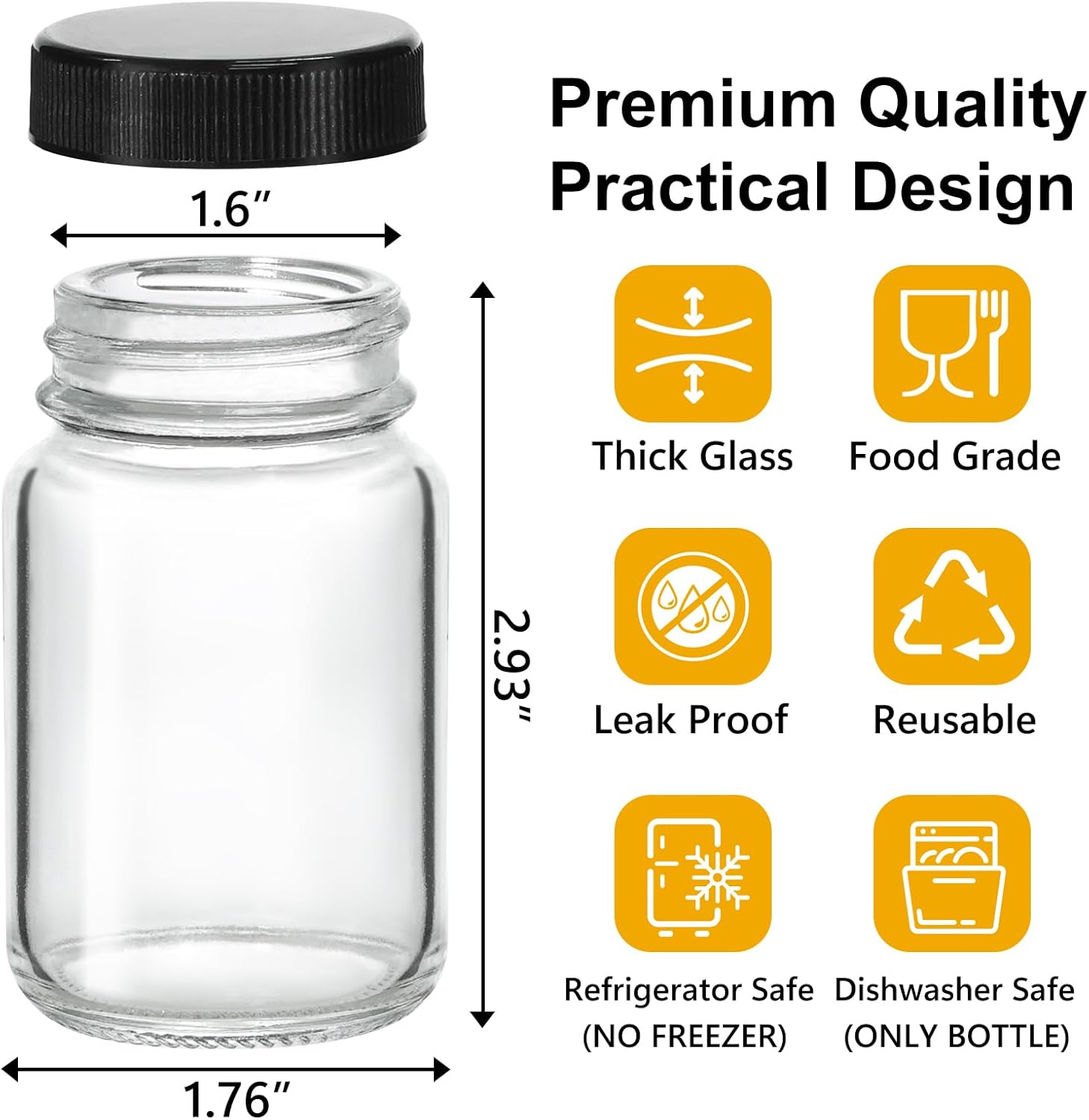 KEYWING 28 Pack 2oz Glass Shot Bottles with lids - Small Clear Jars for Ginger, Wellness Shots, Juice, Whiskey - Travel mini Reusable Wide Mouth bottles- Leakproof, Dishwasher Safe - Image 2