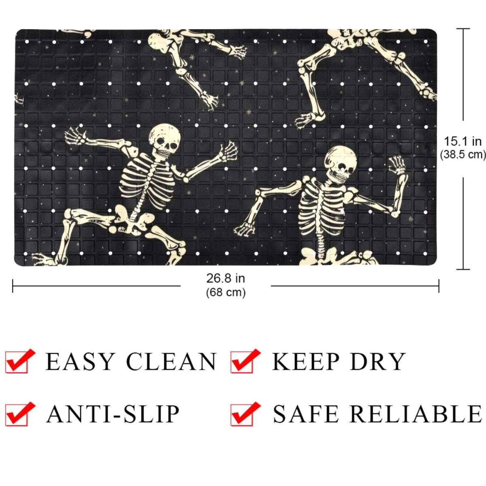 Rutschfeste Badematten für Badezimmer, Motiv: Halloween-Skelett, lustiges Muster, rechteckige Badewannenmatte, maschinenwaschbar, 40 x 70 cm