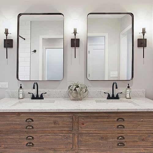 Miniatura 2 de ARCORA Grifo de baño negro mate, grifo de lavabo de baño central de 4 pulgadas con ensamblaje de drenaje y mangueras de suministro, grifo de lavabo