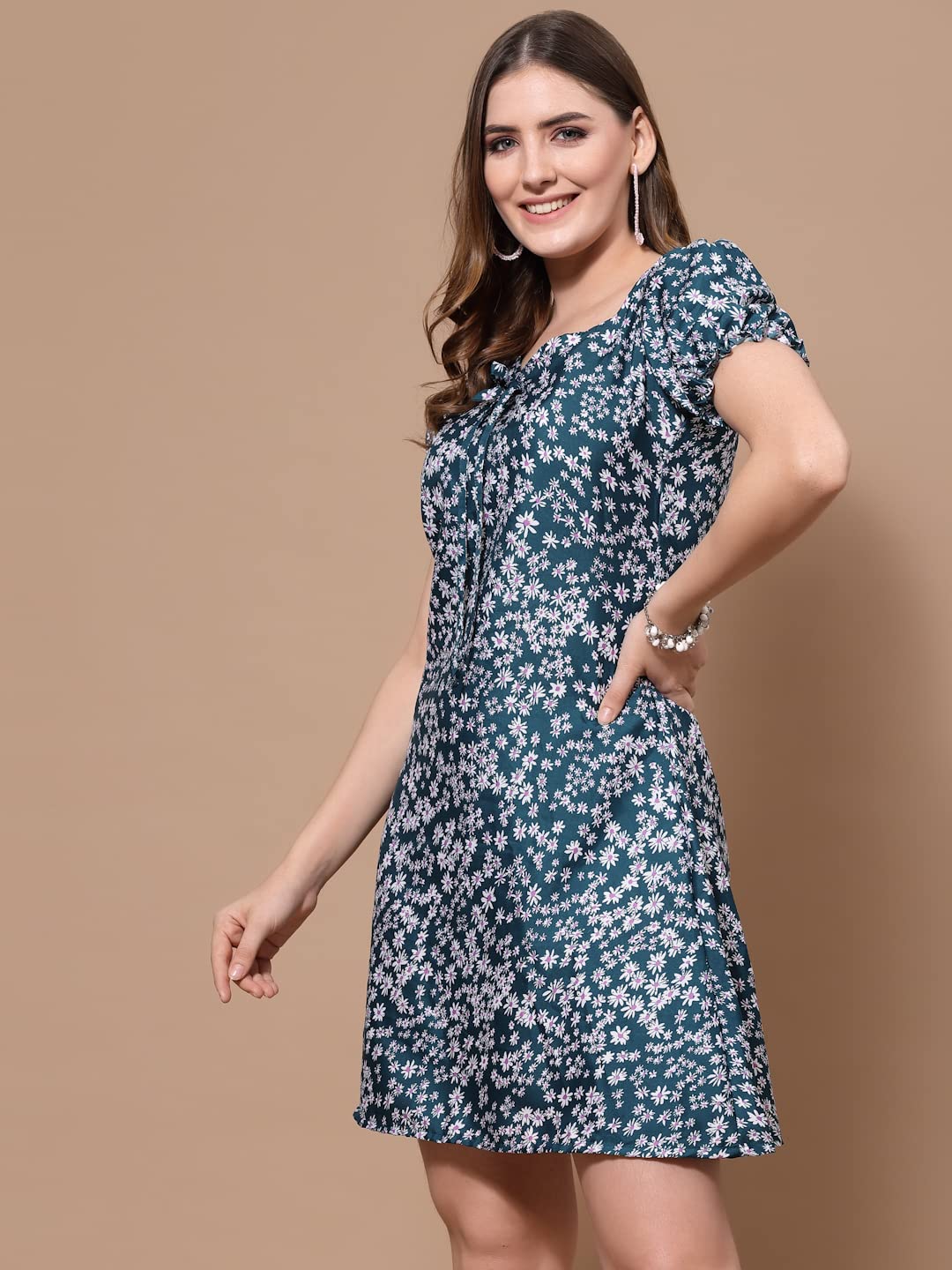 Oomph Dress For Women Stylish| Summer Vacation Style |Floral Print Puff Sleeve Dress | Lightweight Flared Maxi For Casual & Holiday Wear