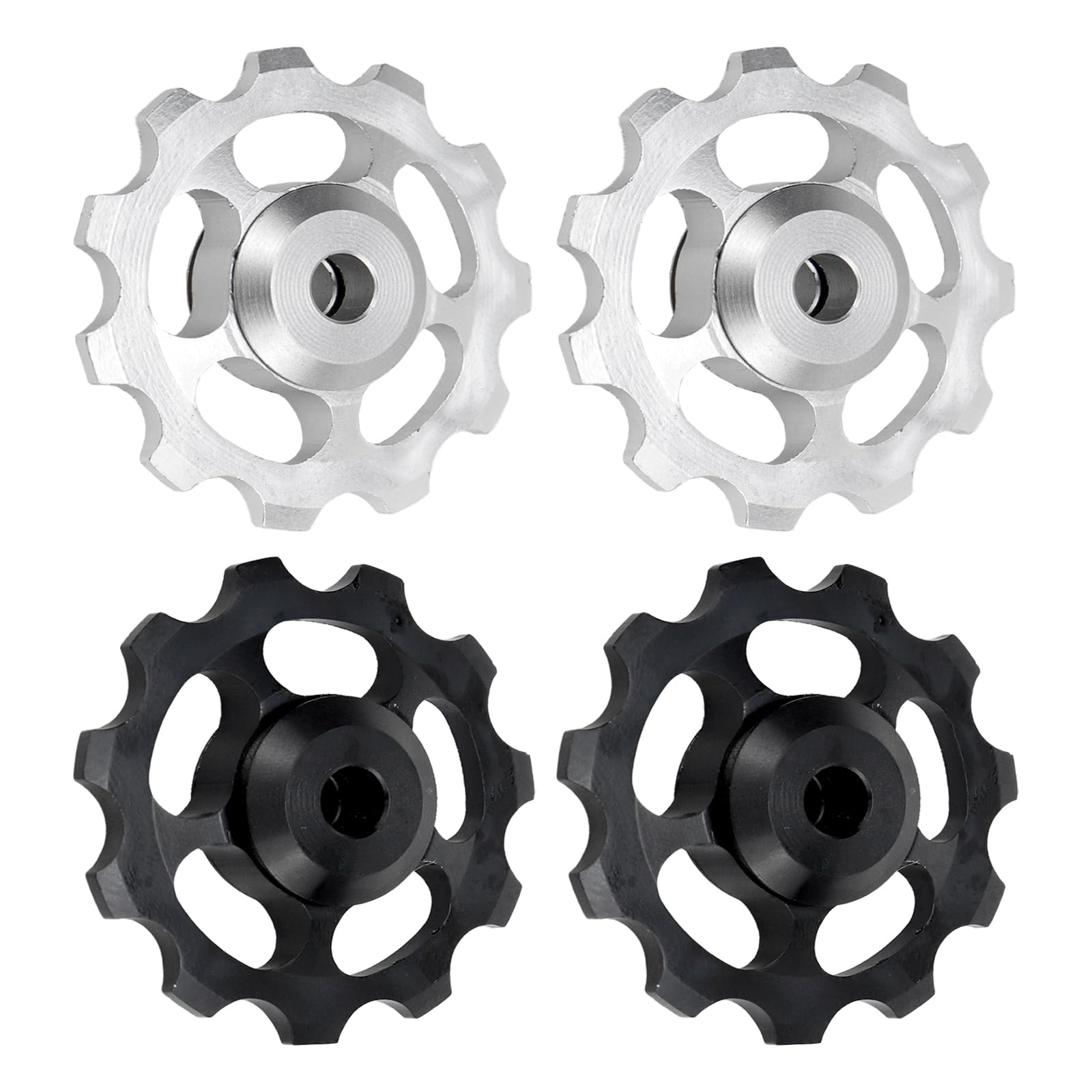Semetall 11T Aluminum Sealed Bearing Jockey Wheel Rear Derailleur Pulley-Bike Rear Derailleur Pulley Accessories-4Pcs（Black+Silver）