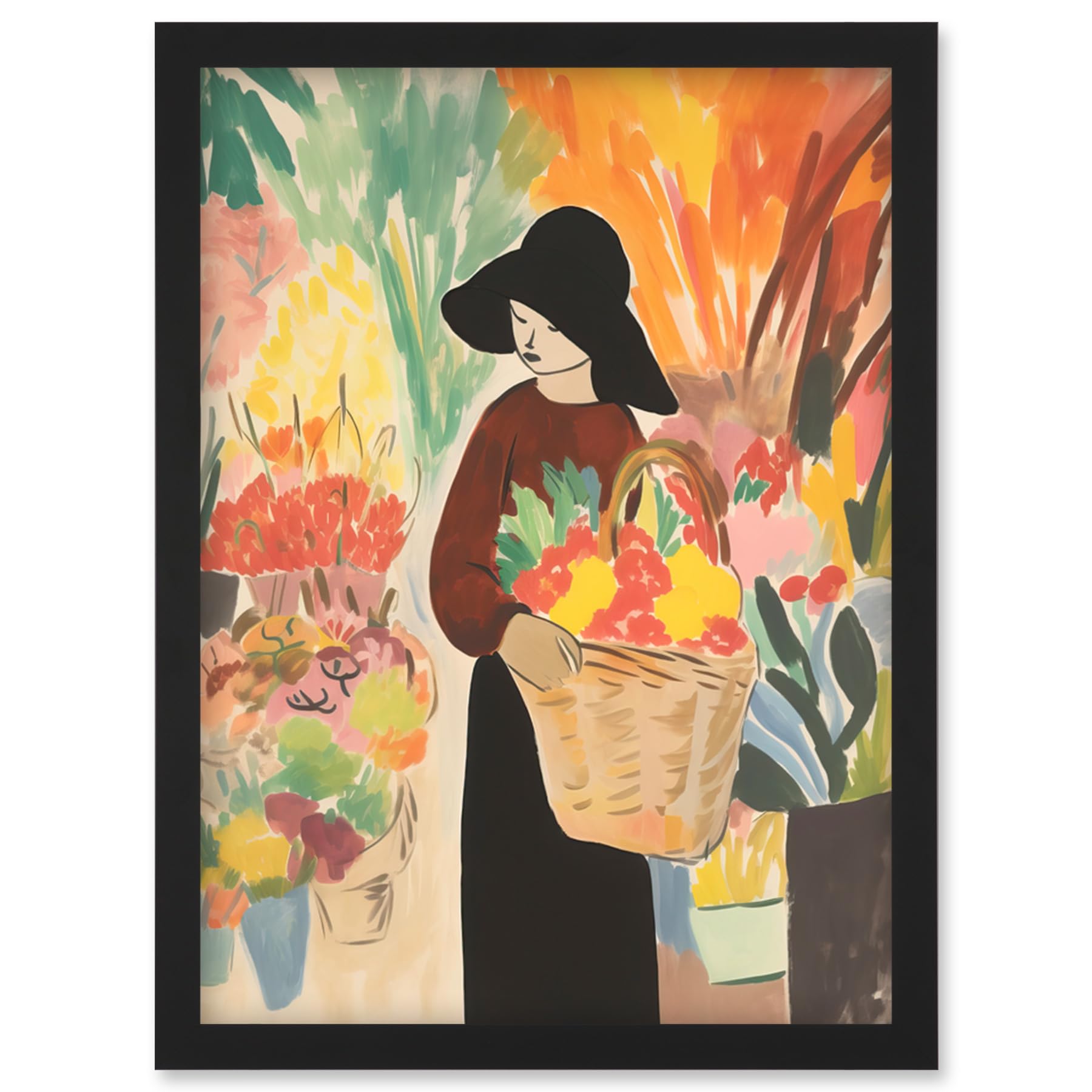 Artery8 At the Flower Market Danish Pastel Aesthetic Watercolour Painting Floral Bouquet Artwork Framed Wall Art Print A4