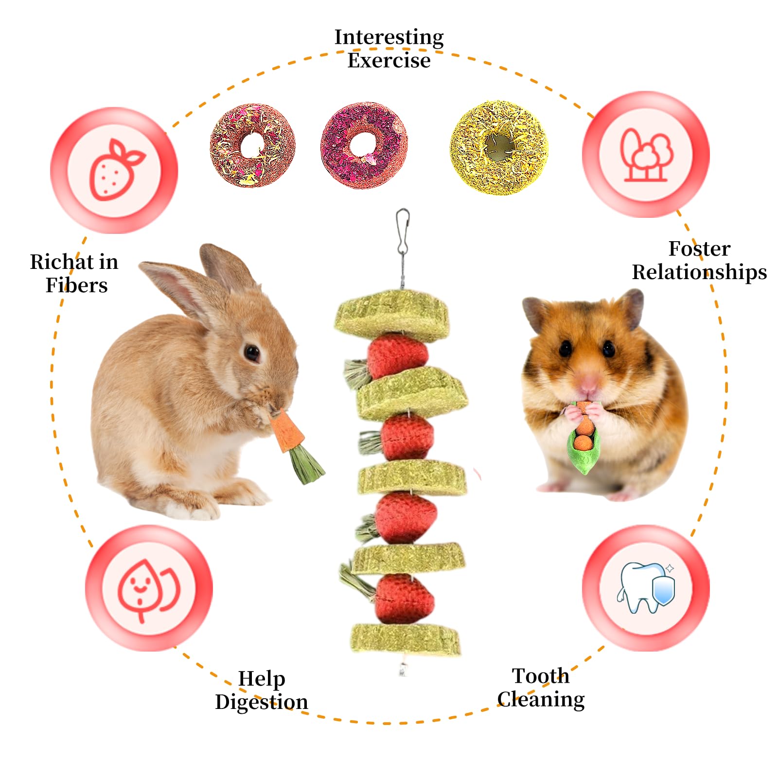 31 juguetes masticables para mascotas pequeñas para la salud dental: madera natural de manzana, palos de hierba Timothy y bambú dulce, juguetes de molienda de dientes para conejos, cobayas