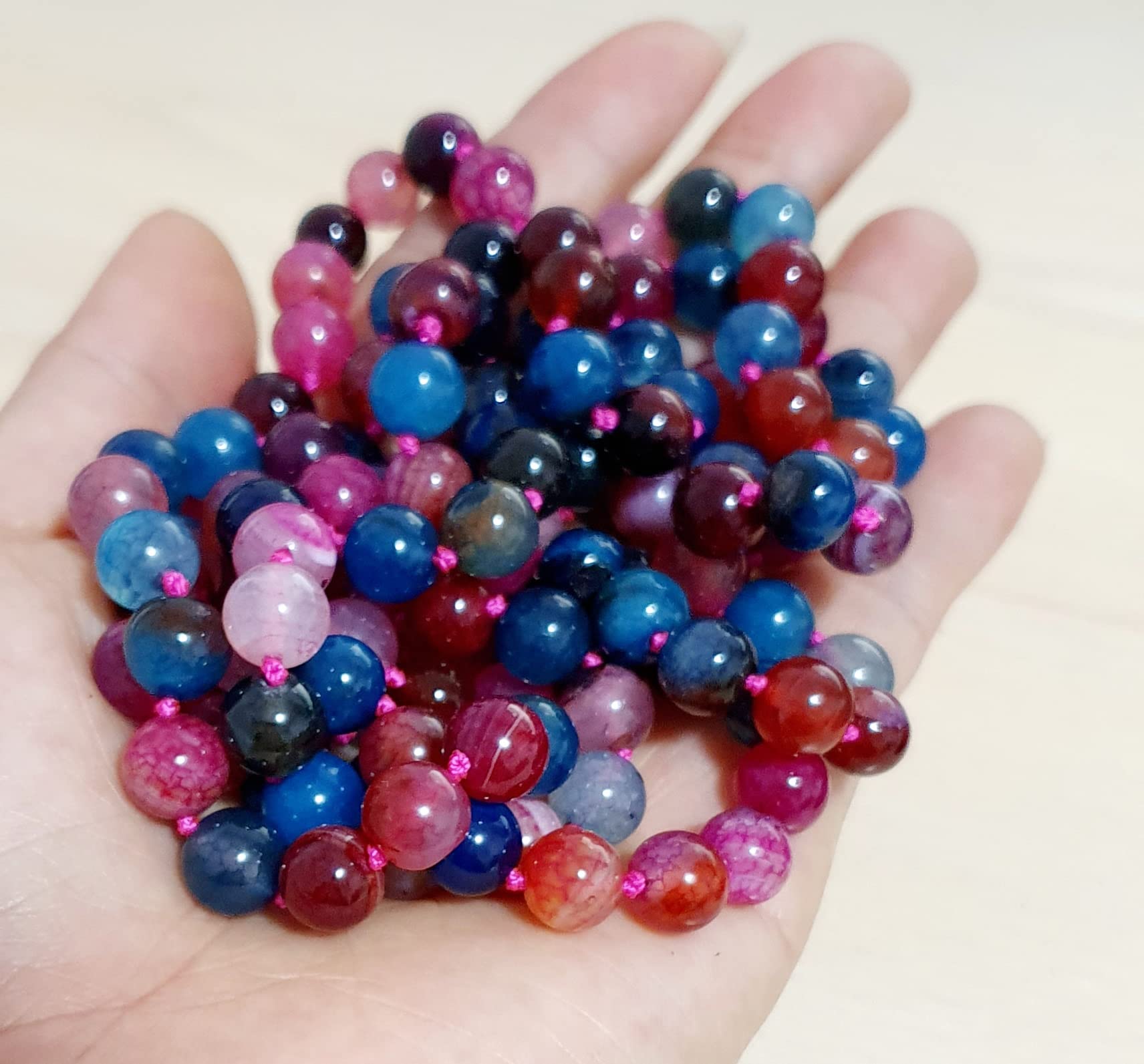 TreasureBay Freestyle - Collana da donna con perline in pietra naturale, 8 mm, 120 cm, Gemma, agata,