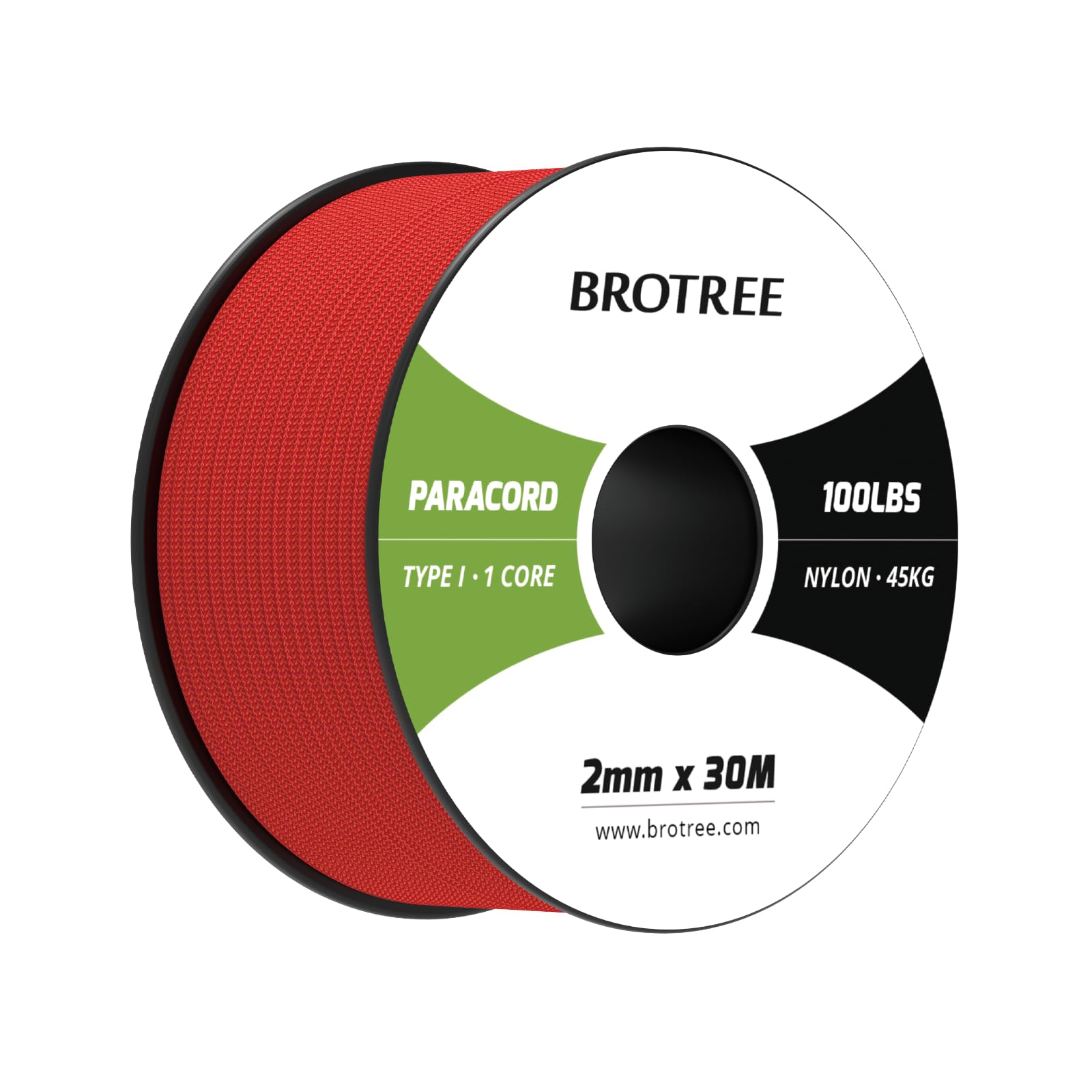 Brotree Paracord 2mm 30M 100% Nylon Rope 1 Strand Parachute Cord for Outdoor, Craft, DIY - 45kg Breaking Load (Red)