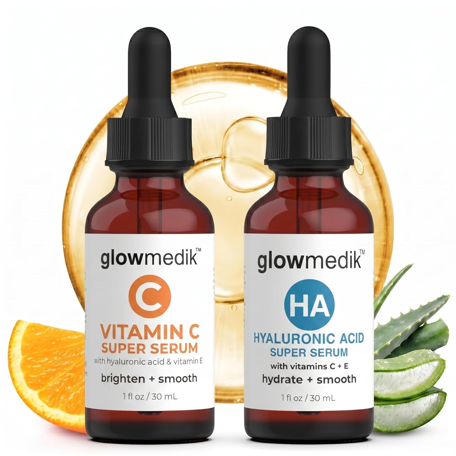 Glowmedik Mother’s Skincare Kit - Vitamin C Serum for Face and Hyaluronic Acid Serum Bundle, Brightening facial serums Skincare Set with Vitamin E, Aloe, Centella & Jojoba, Mother’s Day