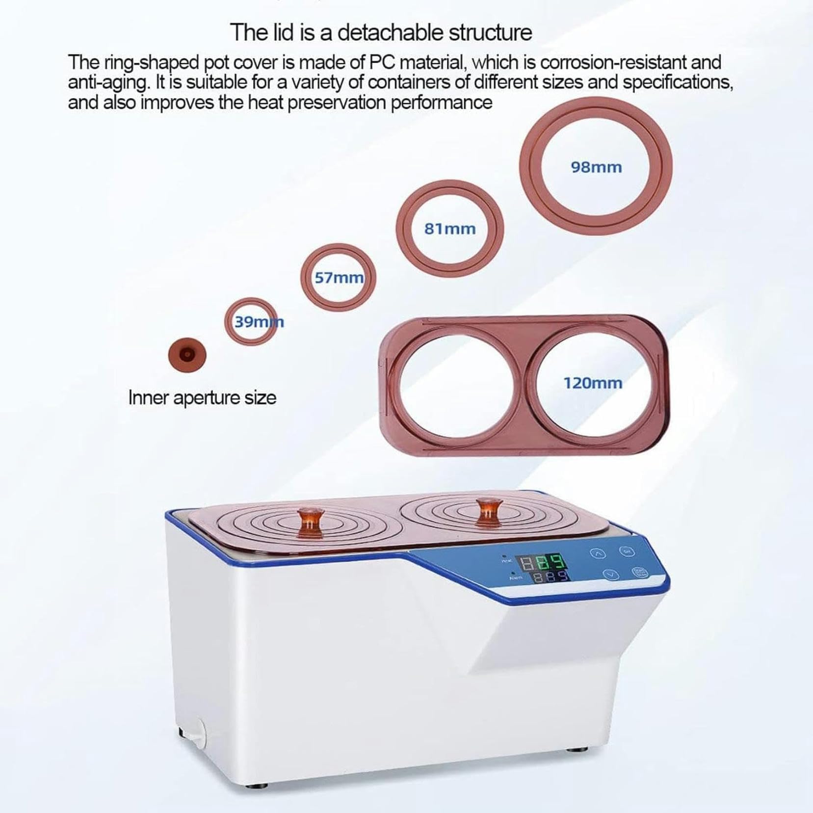 Baño María termostático digital, tanque interior de acero inoxidable, calentador eléctrico, baño María termostático poroso, RT 5 a 100°C, temporizador 0-999 min, capacidad 6,7L/14L/22L, ciclo 360°
