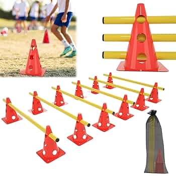 AufuN 6 Pack Handleset Coordination Training, Conical Obstacles 12 Red Cones: 32cm + 6 Yellow Bars