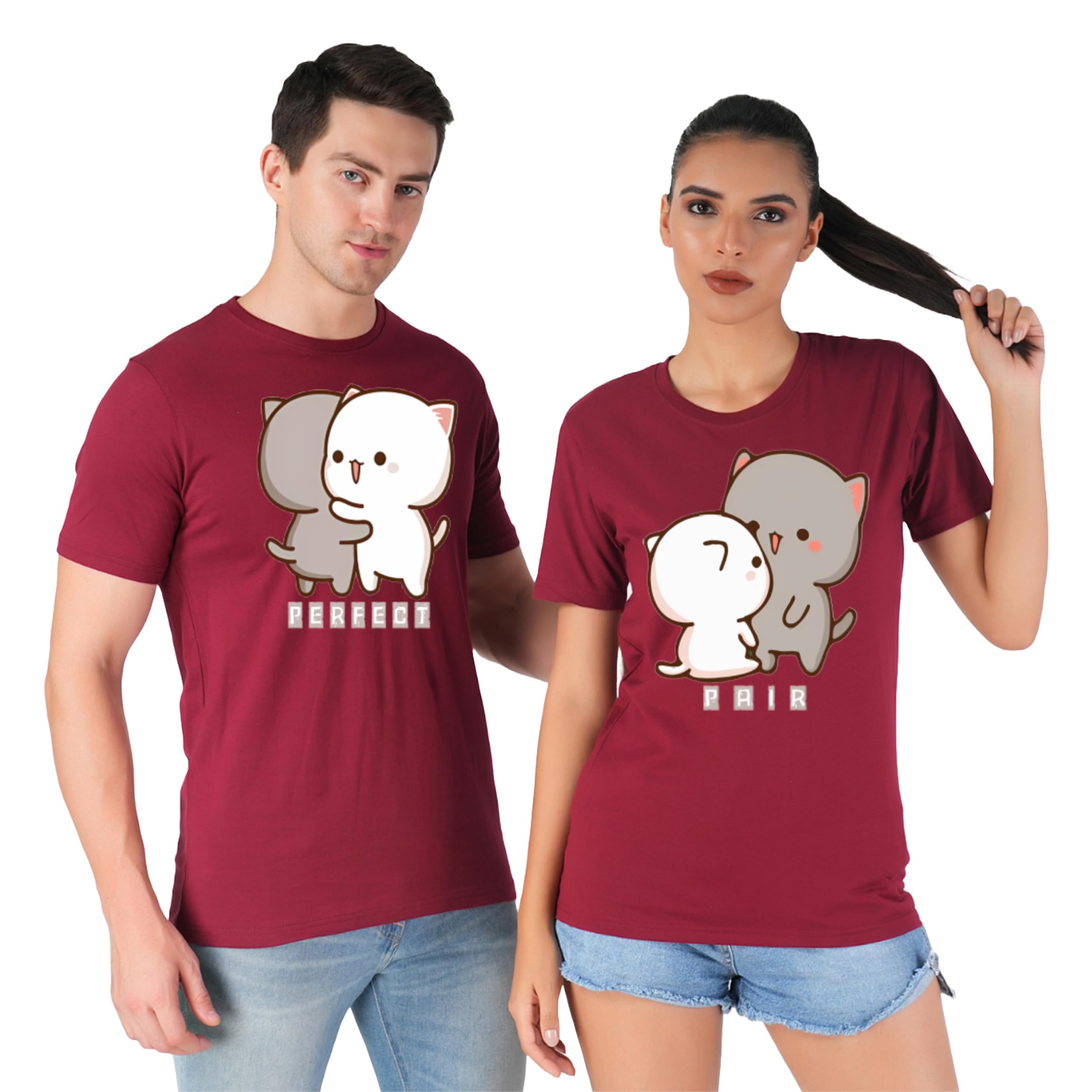 Perfect Pair Cotton Couple T-Shirt for Men Women Round Neck Cute and Funny Graphic Printed Regulat Fit T Shirts-image-43