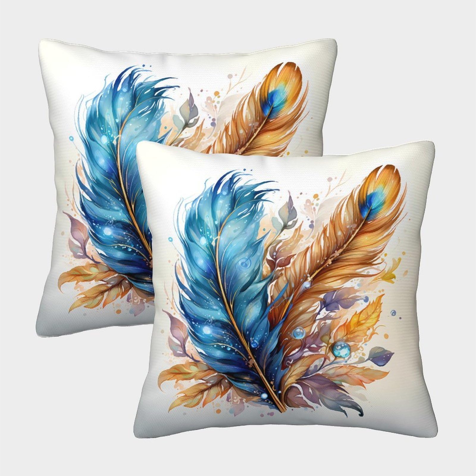 QFVANSIYO Watercolor Feather 3D Printed Pillowcase Microfiber Bedroom Decor Feather Pillow Cover for Adults Teens Soft Breathable Washable 50x50cm