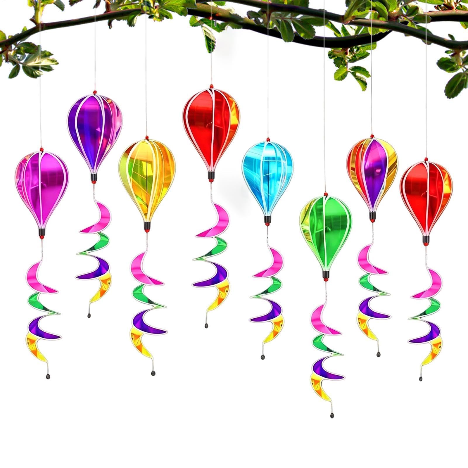 Dekoracje Balony Na Gorące Powietrze 8 Sztuk Kolorowych Wirujących Ozdób | Wiszące składane spinnery ogrodowe do odstraszania ptaków Trawnik, Pawilon, Dom, Pole