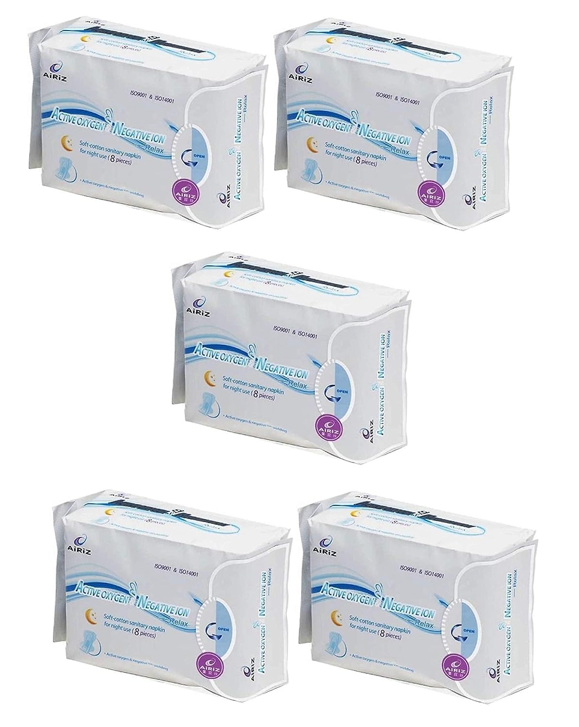 AiRiZ ACTIVE OXYGEN & NEGATIVEION RELEX SOFT COTTEN SANITARY NAPKIN FOR NIGHT USE -(40 PIECES) Sanitary Pad