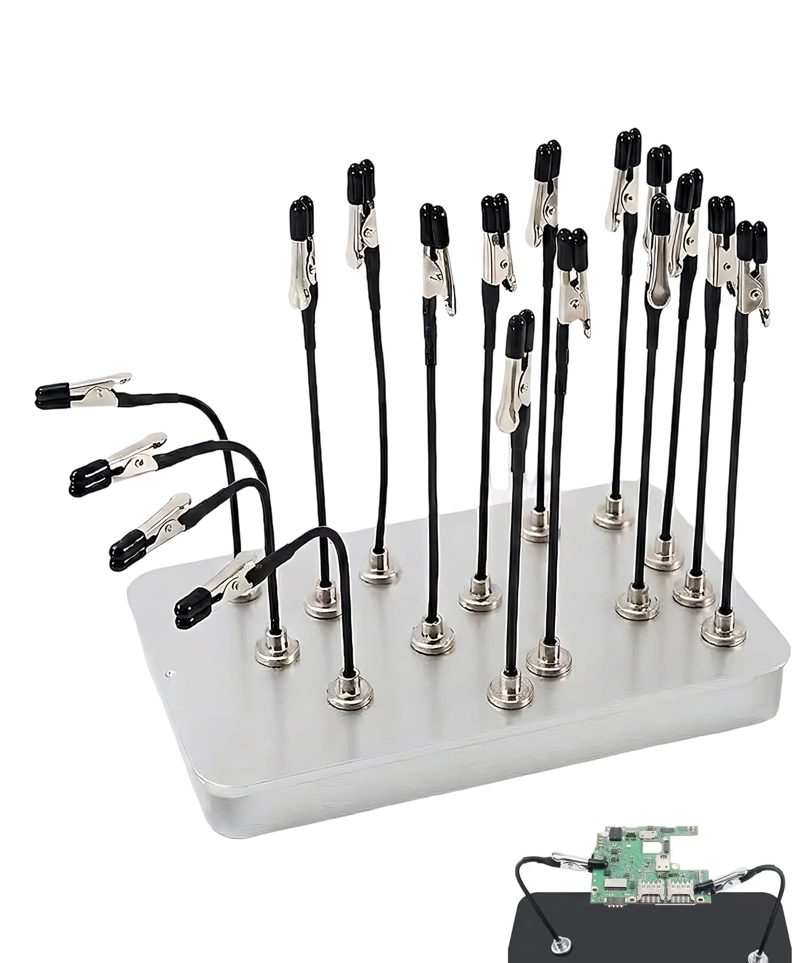 16-Piece Soldering Iron Stand, Soldering Station Holder Set, Helping Hands Soldering Tool with 15 Magnetic Clips and Silver Metal Storage Box for Electronic Repairs-image-12