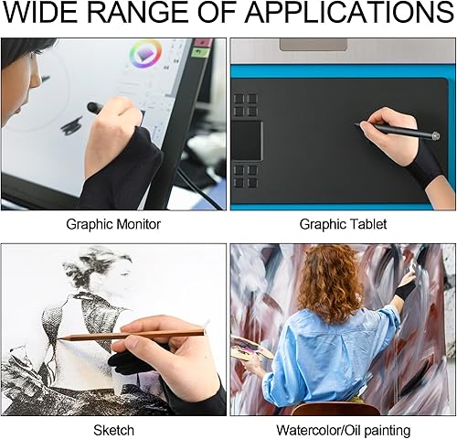 Miniatura 6 de 12 guantes de dibujo para tableta de dibujo, dos dedos para mano izquierda y derecha, lápiz digital para bocetos de papel, iPad, pintura de monitor,