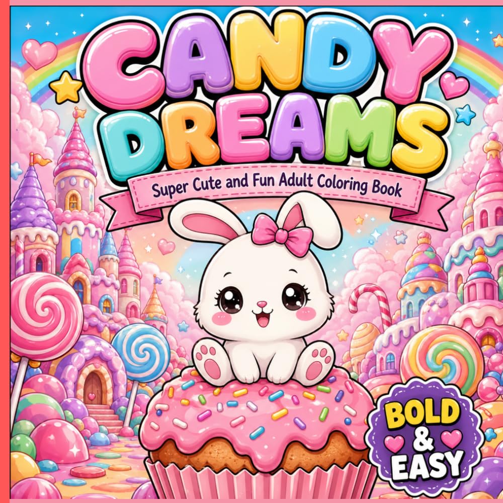 Candy Dreams: Super Cute and Fun Adult Coloring Book: Kawaii Animals in Sweet Candy Worlds | Cute Desserts, Candy Treats & Relaxing Coloring Pages (Bold & Easy)