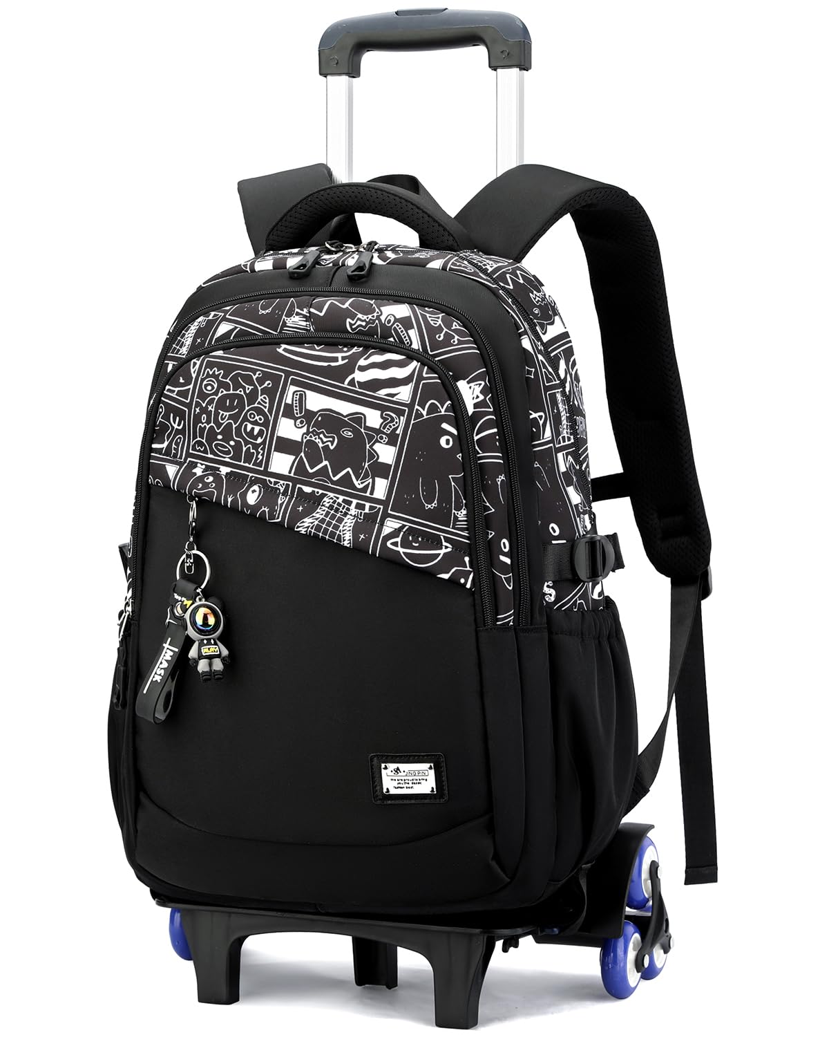 Zaino con Ruote per Ragazzi Adolescenti, 26L Zaini Scuola Trolley Media e Superiore Staccabile, Zaino Ragazzo Impermeabile Nero Graffiti-Daypack da Viaggio con Carrello
