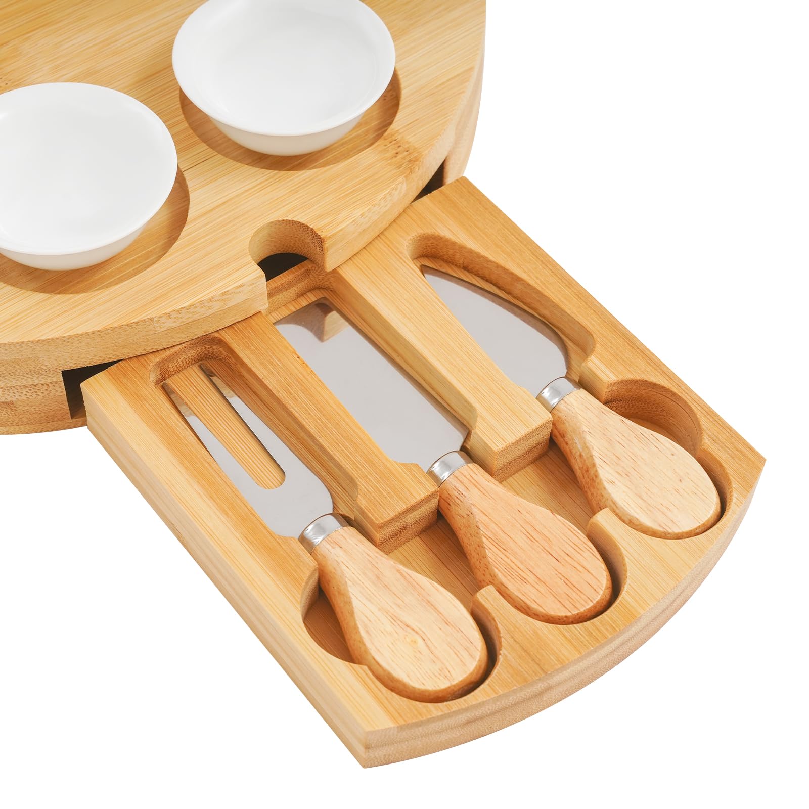 Planche à fromage avec couteau à fromage - Plateau de service rotatif à 360° - Pour plateau à fromage - 32,5 x 32,5 cm - Couleur bois