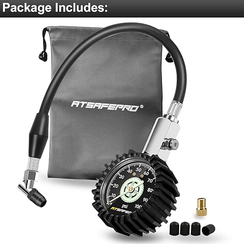 Miniatura 6 de Medidor de presión de neumáticos de 100 psi que brilla en la oscuridad, calibre mecánico de neumáticos con esfera de 2.5 pulgadas para presión de