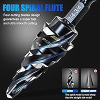 Vista 6 de Juego de brocas escalonadas M35 con cuatro ranuras en espiral de 1/4"-3/4" (9 tamaños), broca escalonada Unibit de 1/4" con vástago hexagonal, broca