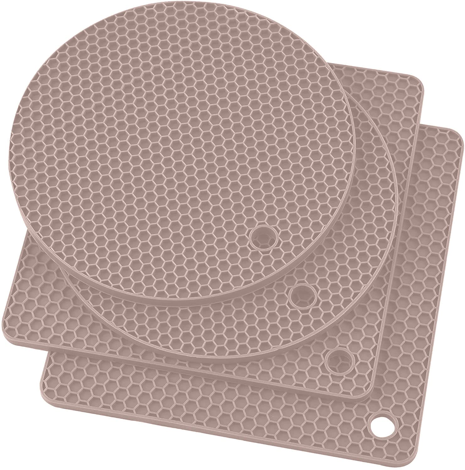 WOODTULA Silicone Pads for Kitchen - Flexible Table Trivet Mat - 4 Pack for Hot Dishes, Pot Holder (Set of 4, Brown)