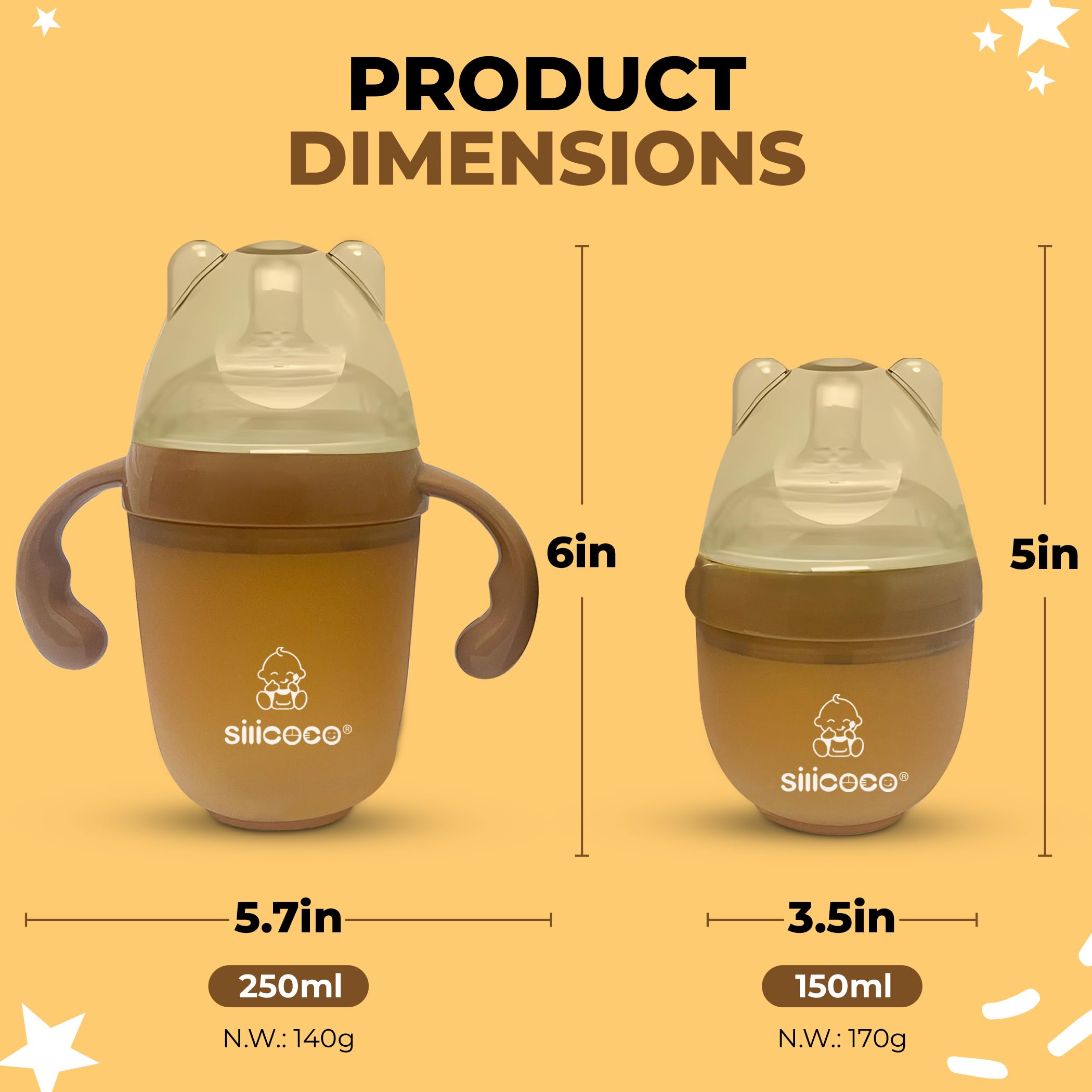 Generic Silicone Baby Bottles 2 Pack with Pacifiers - Eco-Friendly Infant Feeding Set for Newborns to Toddlers - 5oz and 8oz Bottles - Ultra-Soft Silicone Nipples - Leak-Proof Design product thumbnail 9