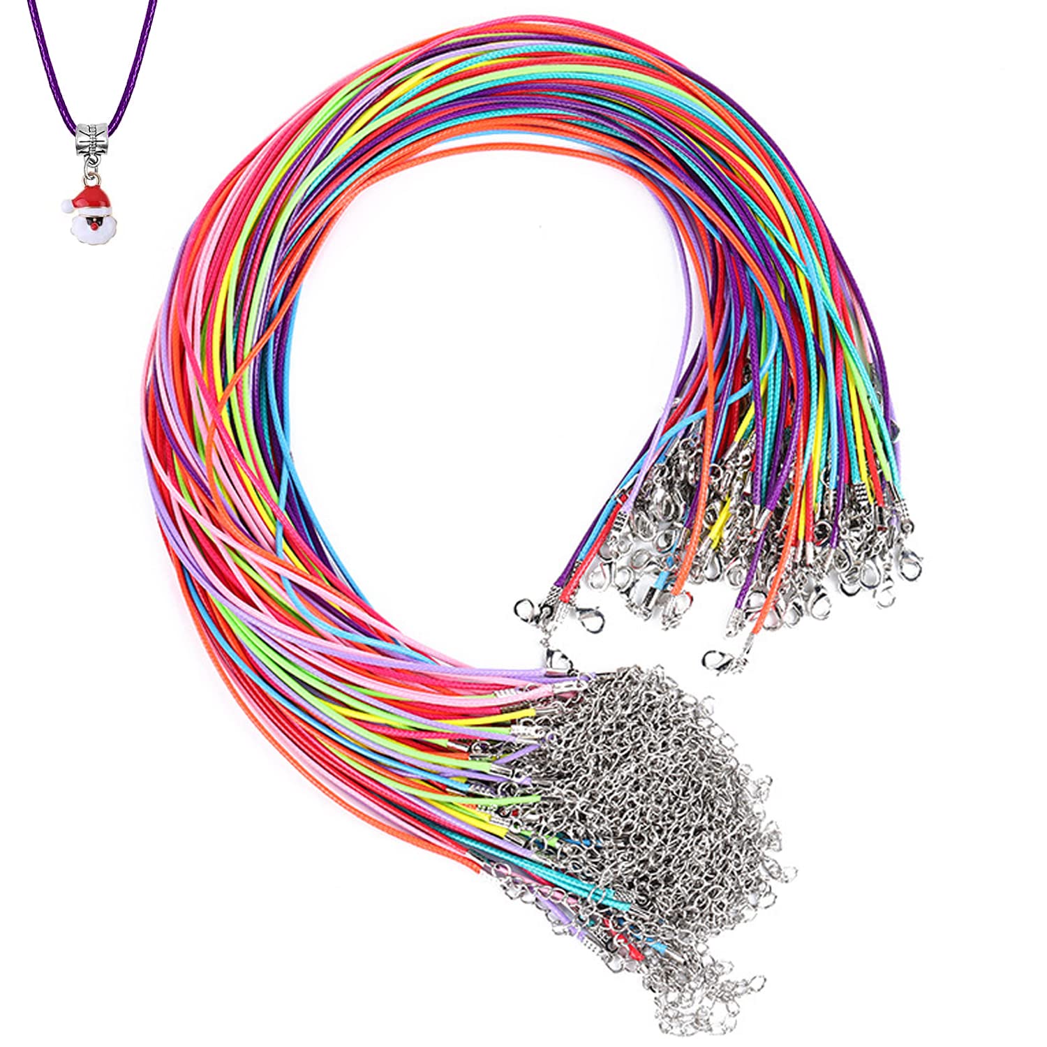 60 Pcs Multicolor Necklace Cord, Waxed Necklace Cord 1.5mm with Clasp