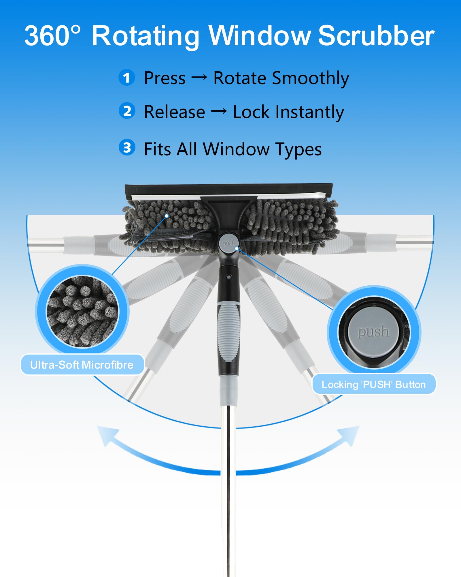 Plumero Telescópico 6m, Varilla Extensible 1,2–4,3m, Atrapapolvo Microfibra, Limpiador de Vidrios 2en1, Removedor de Telarañas – para Techos y Ventanas