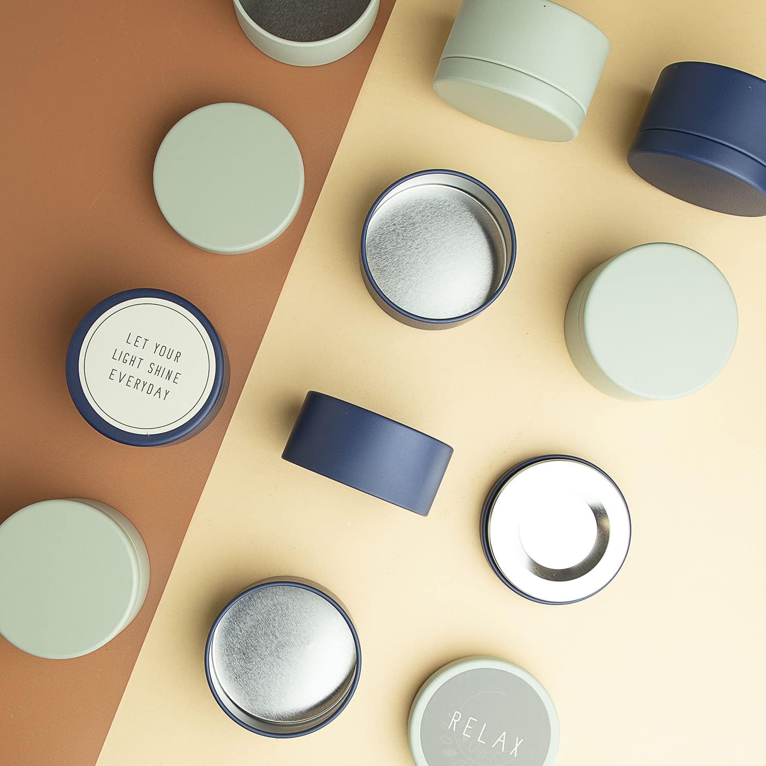 Hearth & Harbor Tin Candle Jars for Making Candles - DIY Candle Containers with Lids - Metal Candle Jars - Bulk Tins Storage for Candle - (24 Pieces) - (8 Ounces) - Solid Navy and Sage