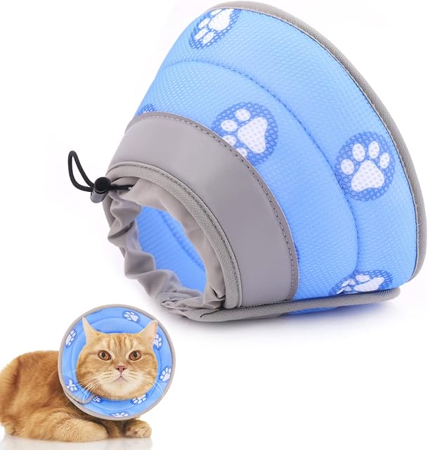 Supet Cat Collar, Adjustable Cat Collar, Recovery Collar, Soft Collar Cone After Surgery and Injuries for Puppies, Small Dogs and Cats (Blue, S)