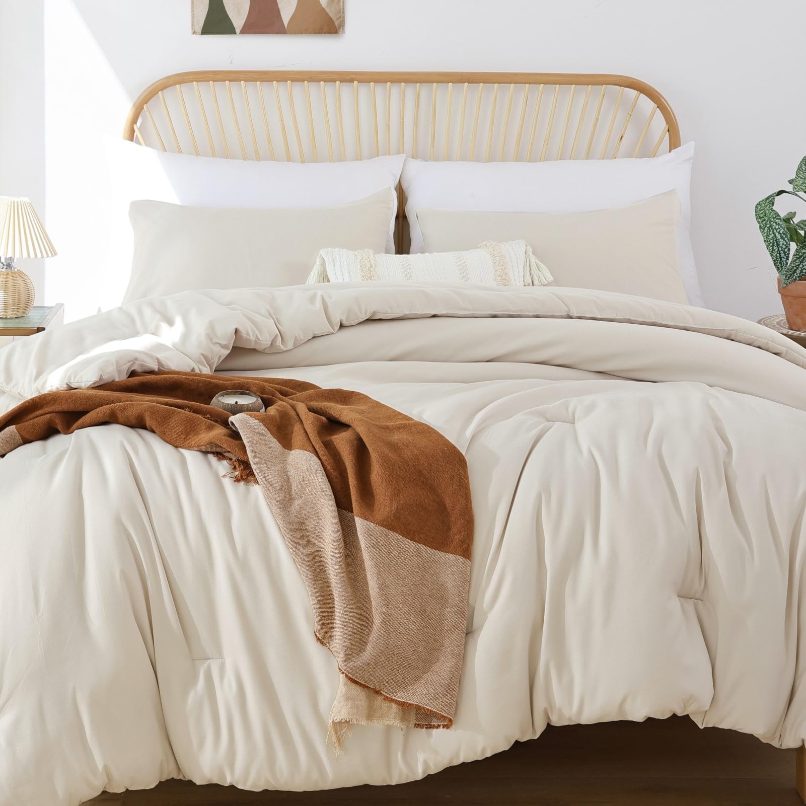 Photo 1 of **FACTORY SEALED**ROSGONIA Oversized King Comforter 120x120, 3pcs Super King Comforter (1 Beige Comforter & 2 Pillowcases) Lightweight Warm Bedding Set Blanket Quilt