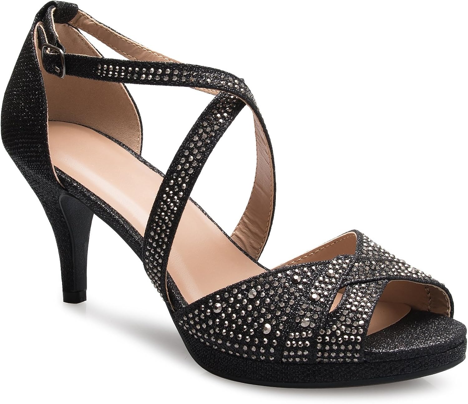 Olivia K Women's Sexy Strappy Glitter Rhinestone Open Toe Heel Sandals - Adjustable buckle