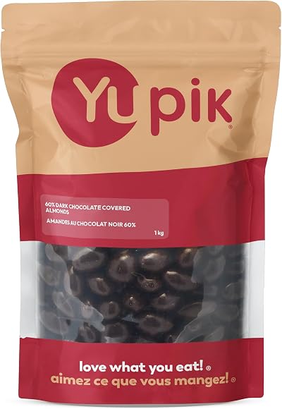 Yupik Dark Chocolate Covered Almonds, 60% Cacao, 1 kg, Kosher, Whole Nuts, Almonds Dipped in Rich Dark Chocolate, Crunchy & Smooth, Chocolate Candy, Sweet Snacks, Ideal for Baking & Topping