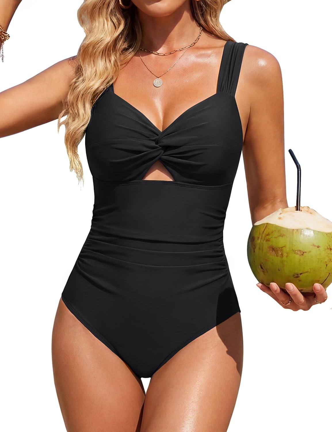 BMJL Womens Tummy Control One Piece Swimsuit Modest Full Coverage Bathing Suit Wide Straps Twist Knot Swim Suit 2026