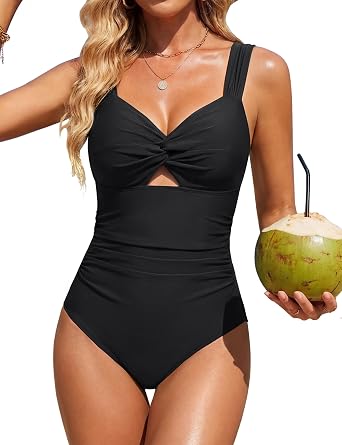 BMJL Womens Tummy Control One Piece Swimsuit Modest Full Coverage Bathing Suit Wide Straps Twist Knot Swim Suit 2026