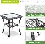 Skypatio 3 Piece Patio Furniture Bistro Set with 2 Rattan 360° Swivel Rocking Chairs with Cushions and Tempered Glass Coffee Table for Porch, Backyard, Garden, Balcony or Indoor(Red)