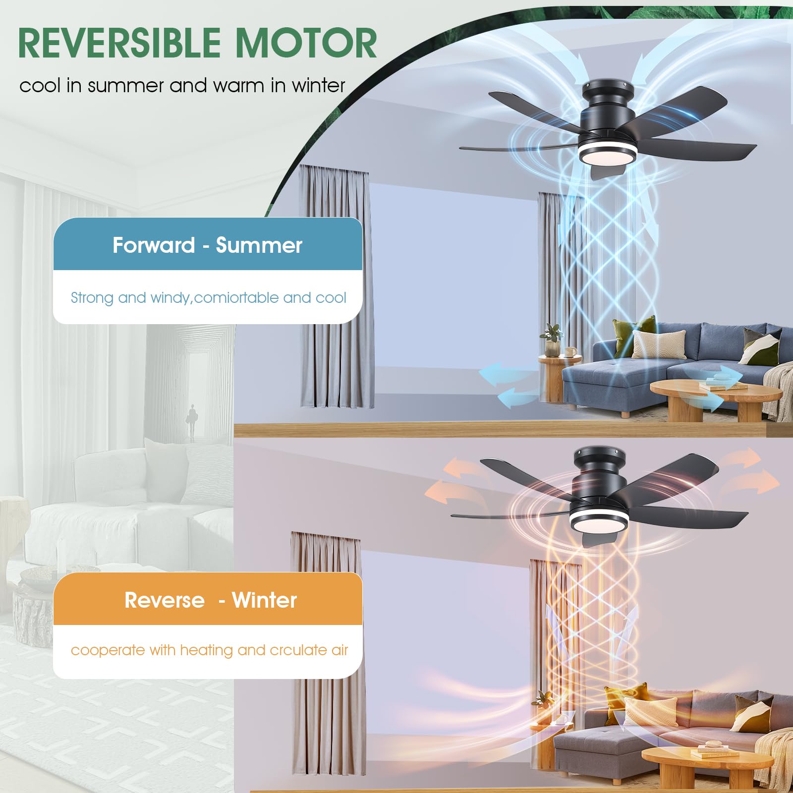 Kviflon Ventilateur Plafond avec Lumiere Silencieux 104 cm, Ventilateur de Plafond Avec Telecommande et APP, Plafonnier Ventilateur Led pour Chambre Salon Cuisine, Pales en ABS, Moteur CC, Noir - 4