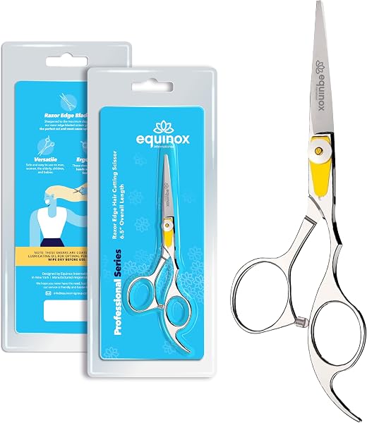 Equinox Professional Razor Edge Series Barber Hair Cutting Scissors - Japanese Stainless Steel Salon Scissors - 6.5” Overall Length - Fine Adjustment Tension Screw - Premium Shears for Hair Cutting
