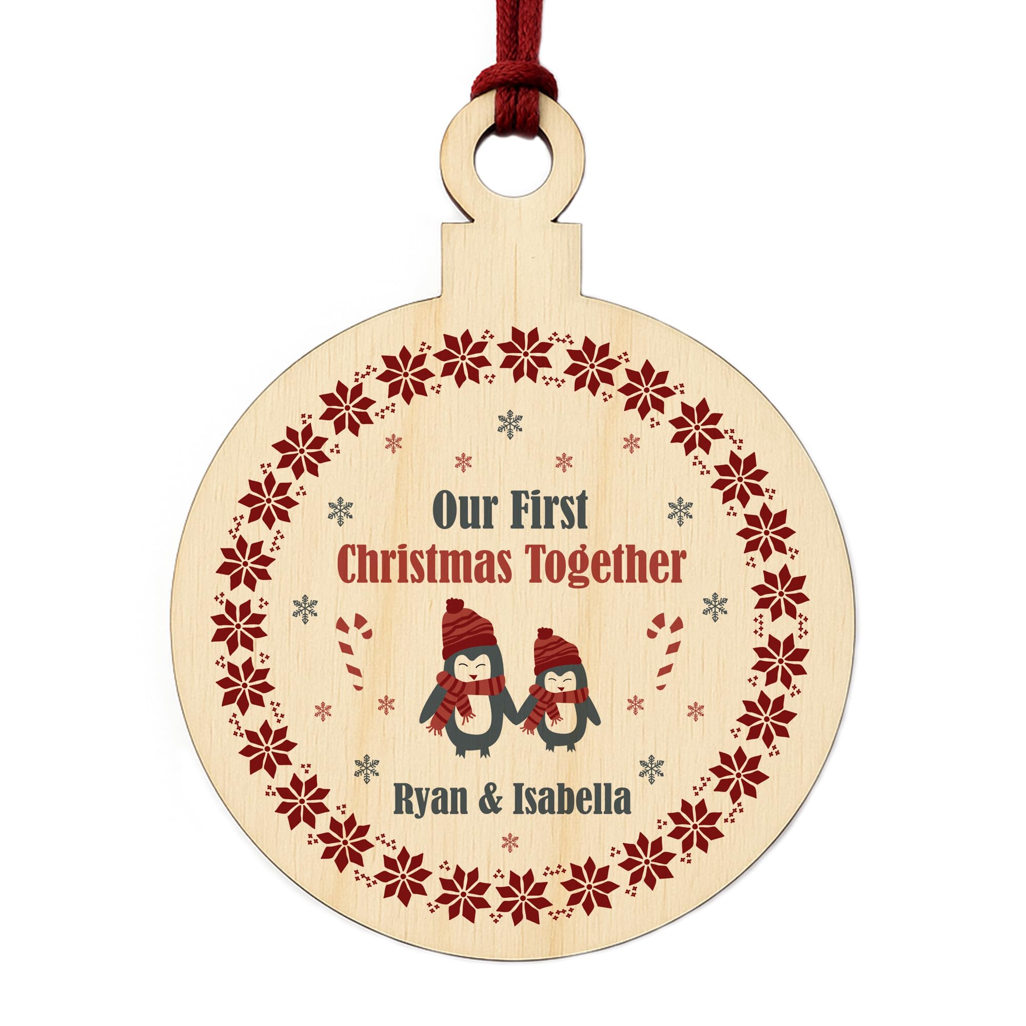 Couple Gift Wood Bauble Xmas Tree Decoration PERSONALISED Boyfriend Girlfriend Gift