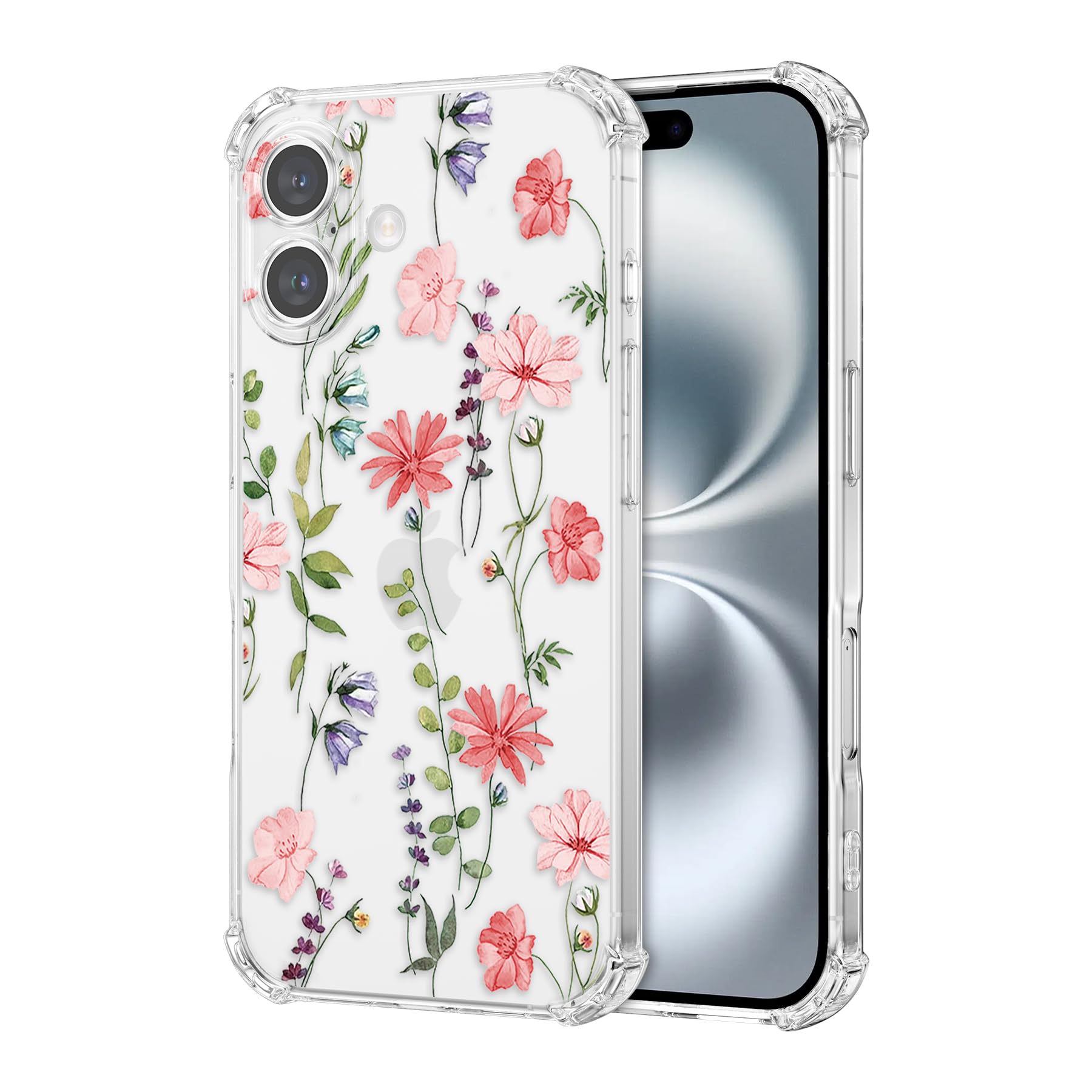 DEFBSC IPhone 14 Hülle Transparent Mit Blumenmuster - TPU, Stoßfest, Kratzfest, Lila Pfingstrose
