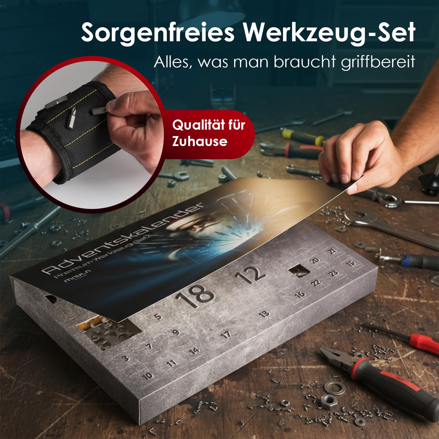 Werkzeug Adventskalender 2026 – Für Männer mit 24 Tools & Zubehör – Werkzeug für Heimwerker, Bastler & Handwerker – mit Hammer, Magnetband & Tool-Set