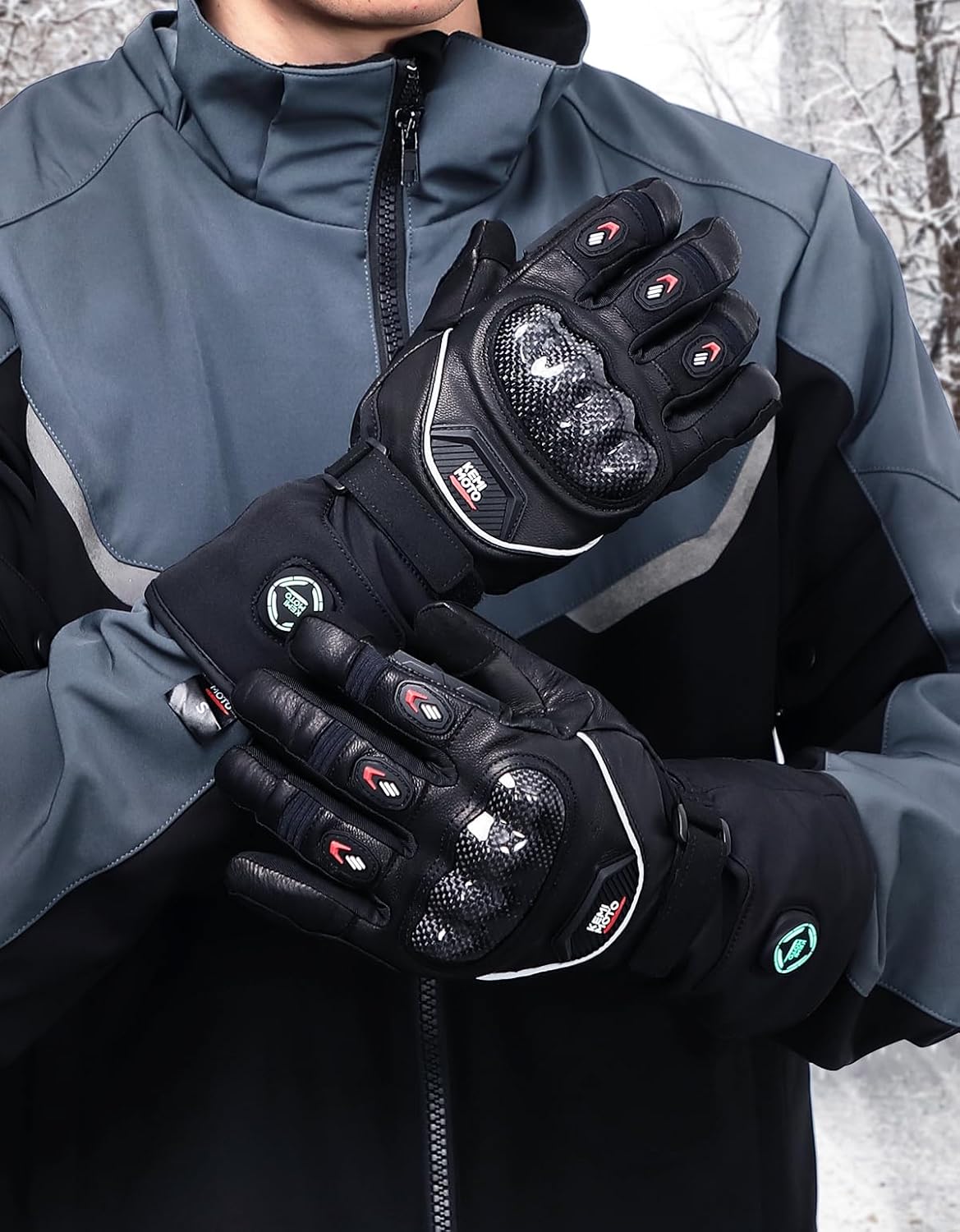KEMIMOTO Heated Motorcycle Gloves for Men with Hard Protective Shields, Carbon Nanotube Heating Gloves, 7.4V 3000mAh Rechargeable Battery, Waterproof, Windproof, Touchscreen Compatible