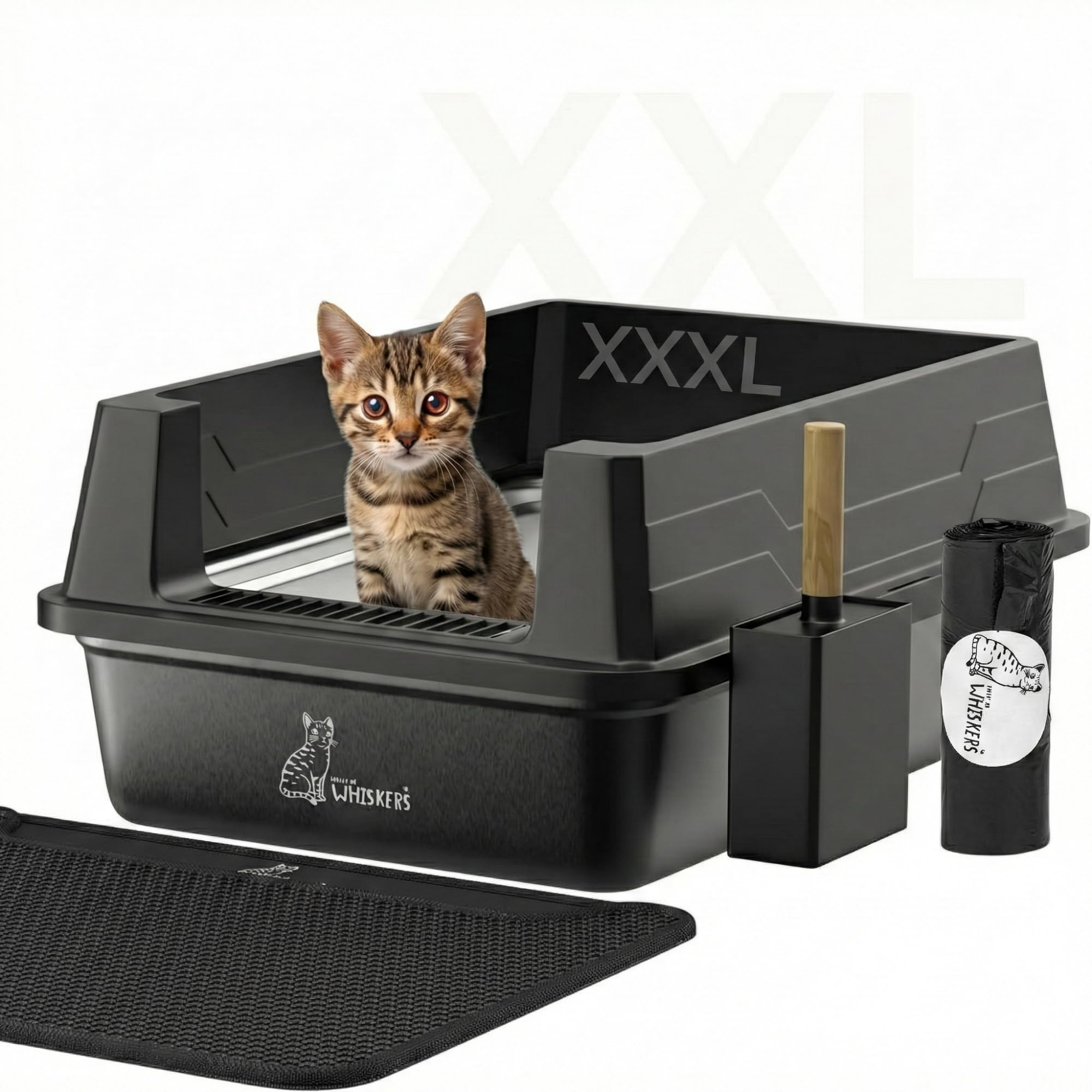 XXXL Stainless Steel Cat Litter Box High Sided 28"x20" - Extra Large Metal Litter Pan for Big Cats - Upgraded Anti-Leak Buckle, Mat, Step Pedal, Scoop & Waste Bags - Odor Control Easy Clean Non-Stick