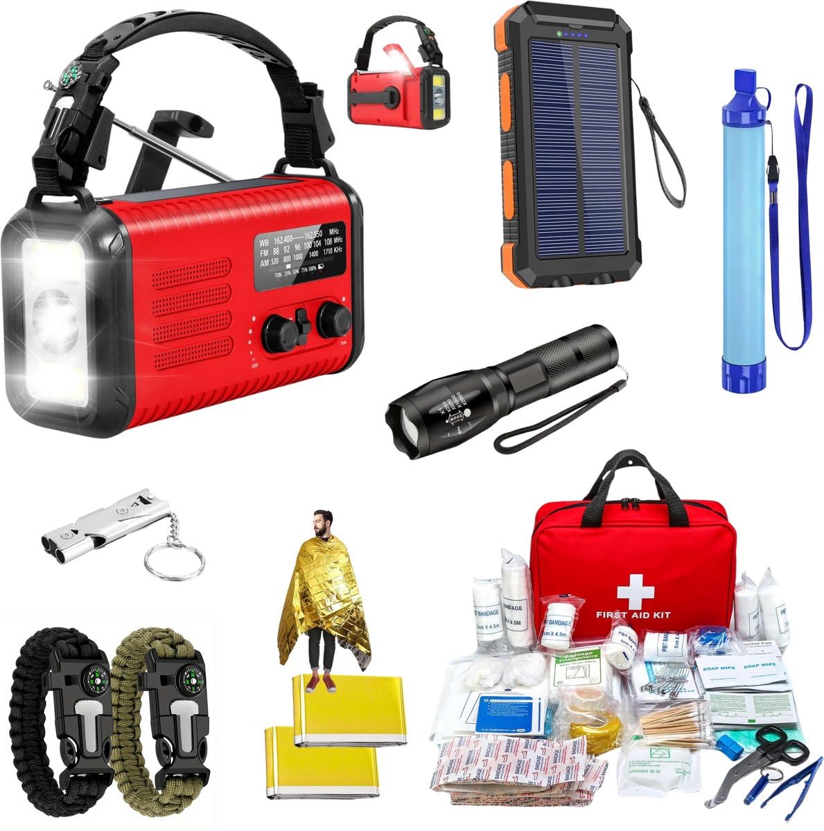 DreamGoods Notfall-Paket für Zuhause 72 Stunden - All-in-One-Überlebenspaket - für Krieg, Stromausfall & bei Katastrophen - 20.000mAh Notfall-Radio Solar Aufziehbar und Akku