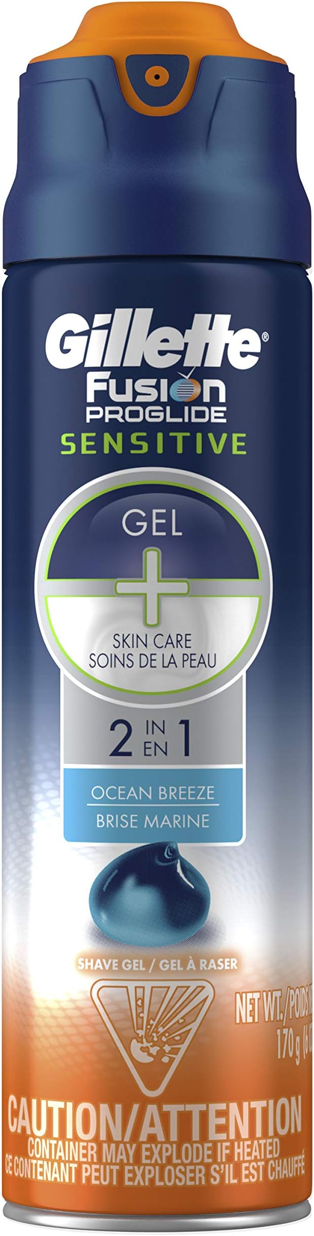 Gillette Fusion ProGlide Sensitive 2 in 1 Shave Gel, Ocean Breeze Ocean Breeze 6 Ounce
